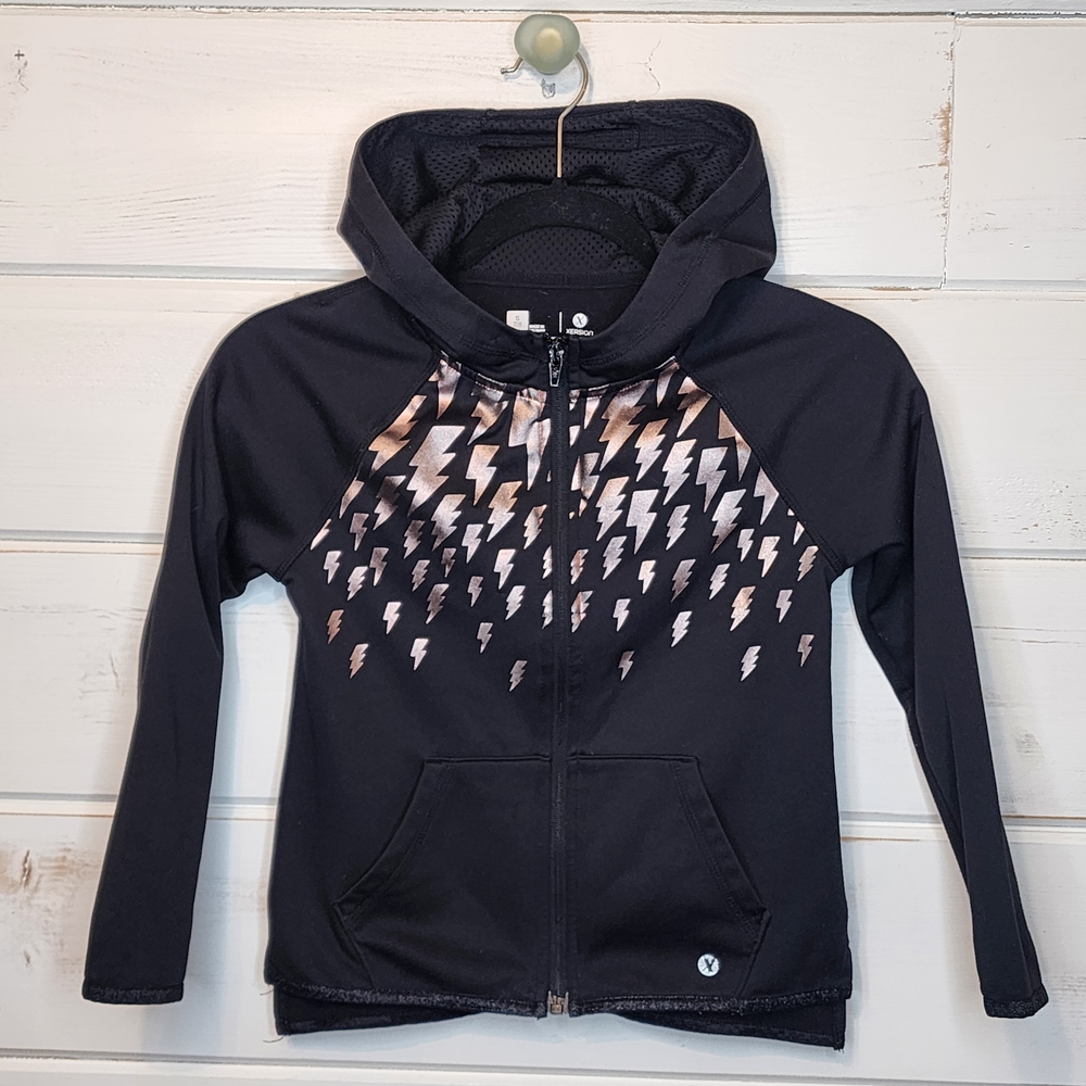 Xersion Black Lightning Pattern Hoodie S 7/8